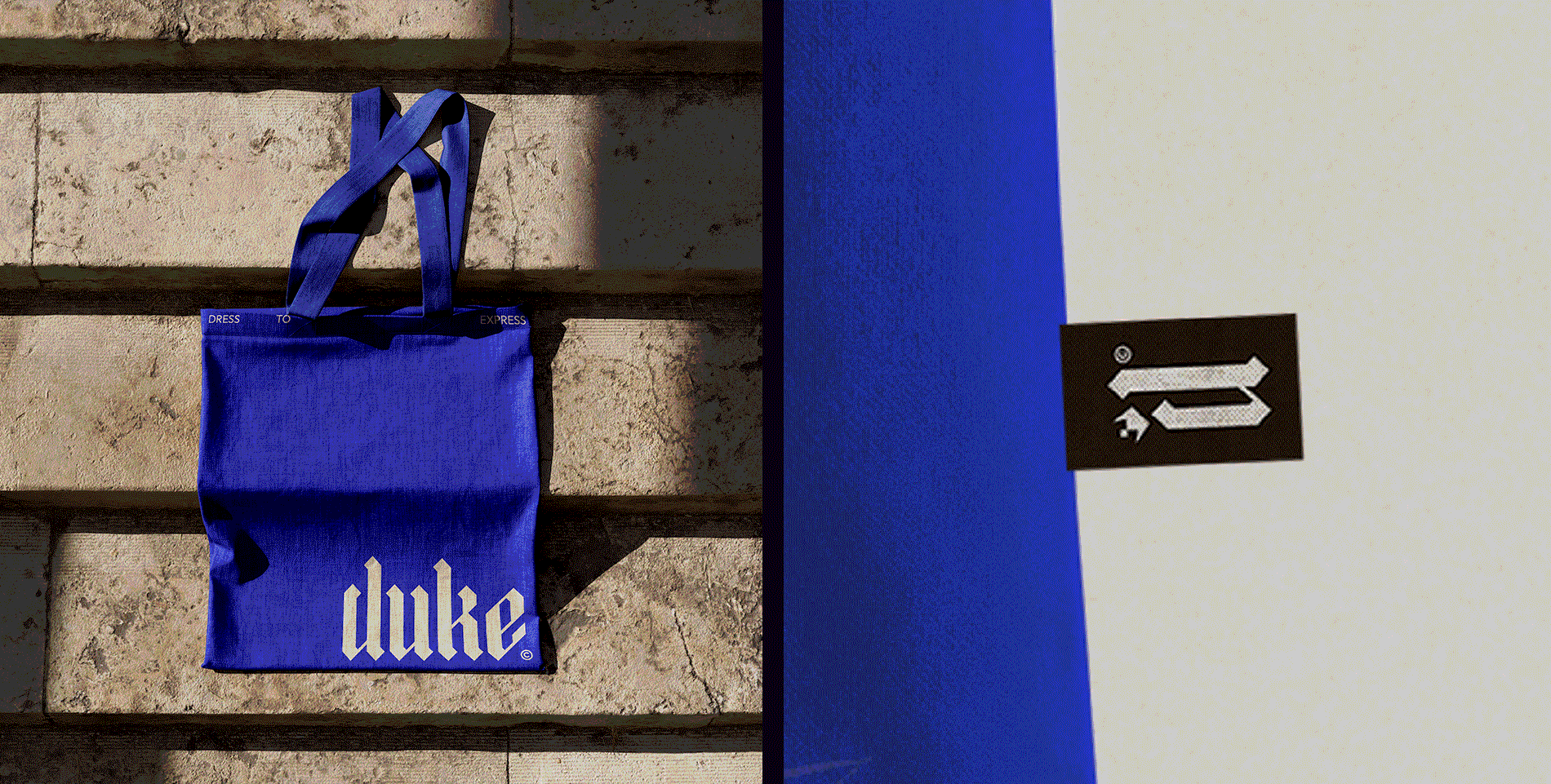 Duke Dress to Express branded tote bags.